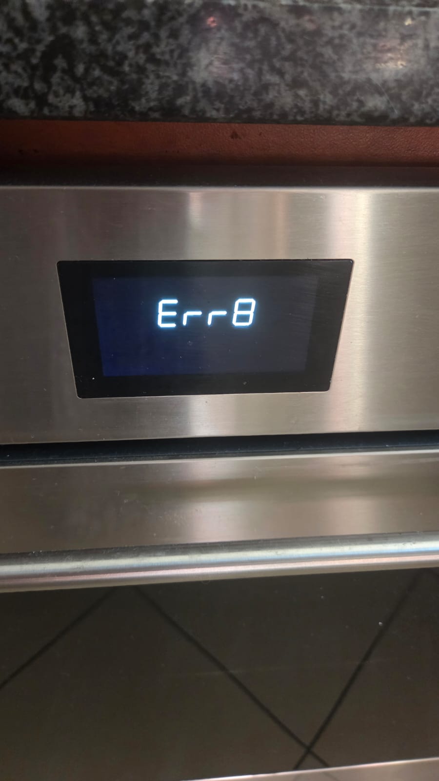 Smeg built-in oven display showing error Err8 in a Randburg kitchen