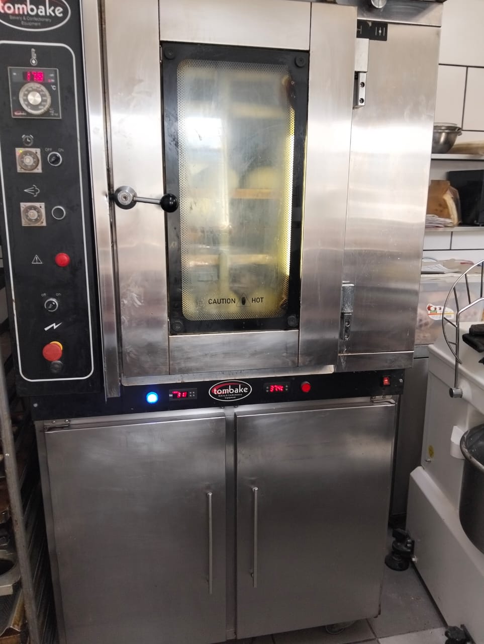 Tombake bakery convection oven on a prover cabinet in a Fourways restaurant, repaired after its fan motor bearing seized
